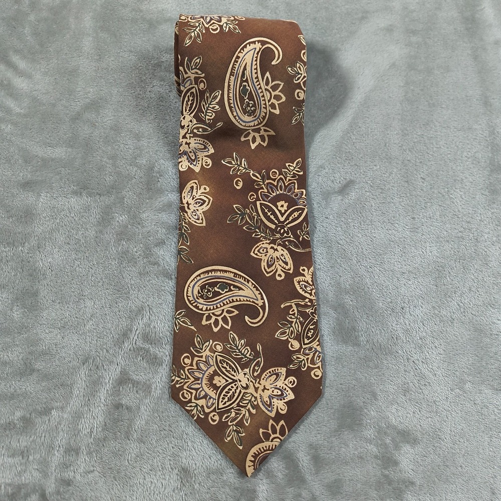 Vintage Monsieur Givenchy Tie Mens 56x4 Brown Paisley Necktie Floral Made In USA